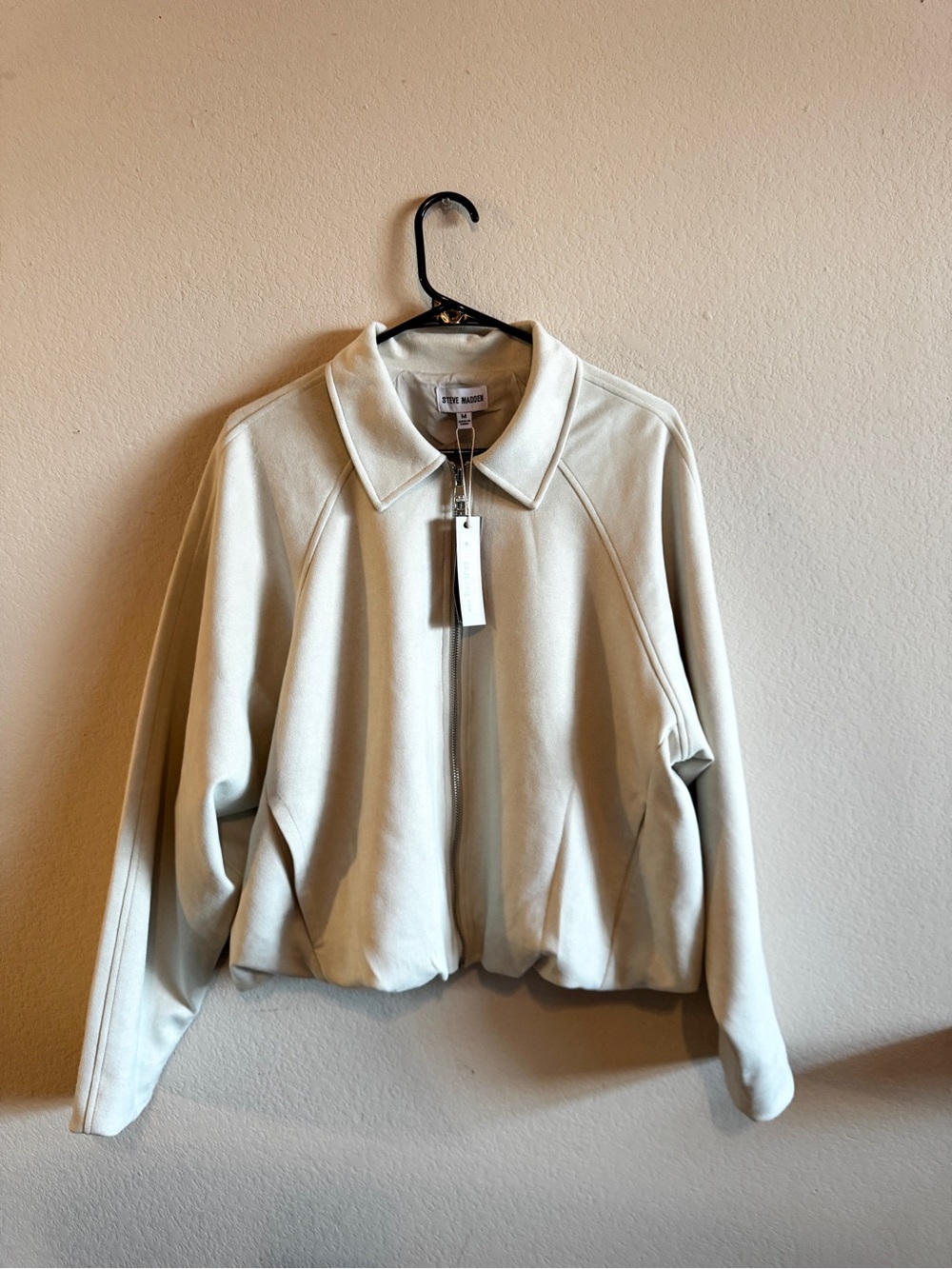 Steve Madden Light Cream Zip Bomber Jacket